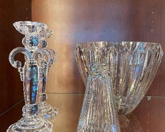 Glass wall pocket, unique pair of candlesticks, very heavy wide mouthed vase.