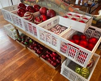 Oodles of red Christmas ornaments - all sizes.