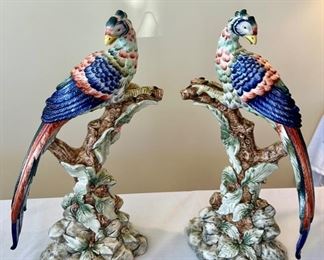 Pair of Mottahedeh ceramic birds - 15" tall