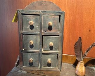 Primitive spice box with 6 drawers