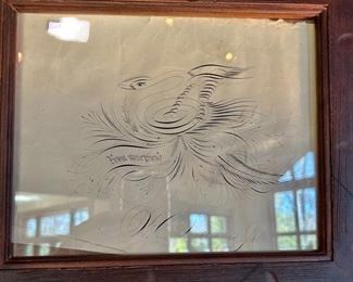 1800s calligraphy - bird with inscription "From your friend". Signed "W. C. Williams, Jr."