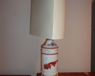 TABLE CHINA LAMP WITH HALF ROUND SHADE