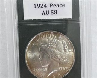 1924 AU 58 PEACE SILVER DOLLAR