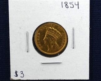 1854 $3 GOLD COIN