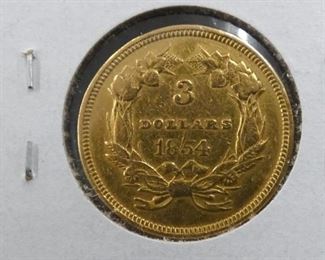 VIEW 4 SIDE 2 1854 $3 GOLD COIN