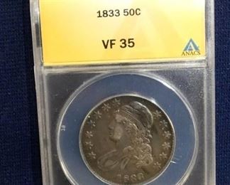 1833 CAPPED BUST 1/2 DOLLAR VF35