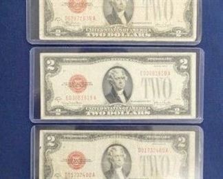 (5) 1928 $2 BILLS
