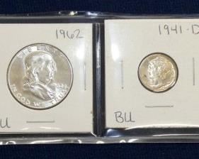 (4) 1962 FRANKLIN 1/2S,1941 MERCURY DIME