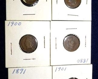 (6) INDIAN HEAD PENNIES 1880-1901