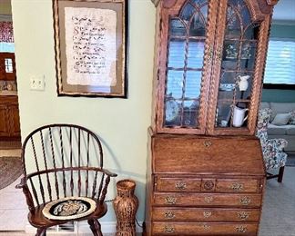 Thaomasville arched drop front secretary & Windsor chair.
