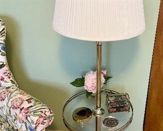 Glass & brass lamp table.