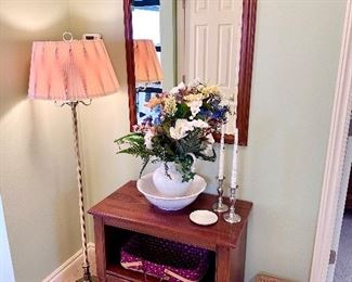 Ethan Allen side table with storage & drawer, entry mirror.