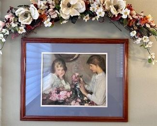 Floral wall decor & framed artwork.