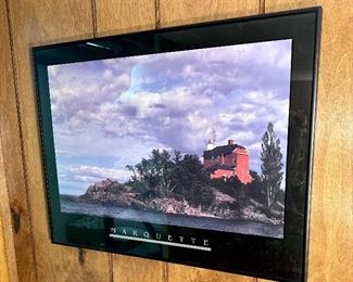 Marquette, MI lighthouse framed artwork.