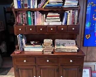 Ethan Allen pine bookcase with drawers & storage.
