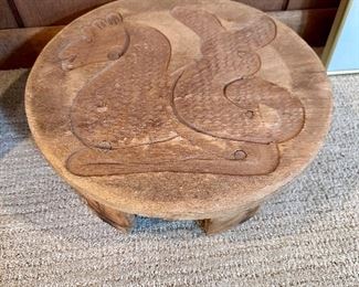 Carved dragon wood stool.