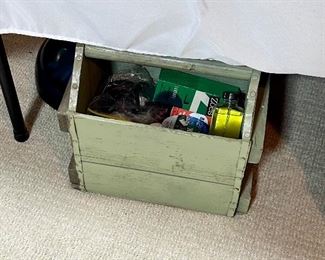 Antique  green wood shoe shine box.