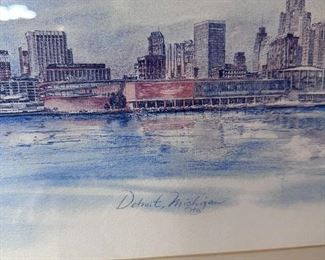 Framed Detroit cityscape.
