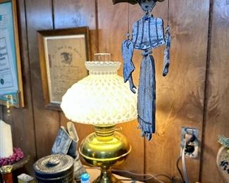 Electrified oil lamp.