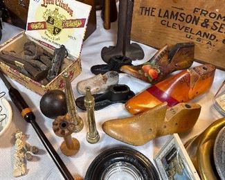 2 tables full of interesting antique decor.