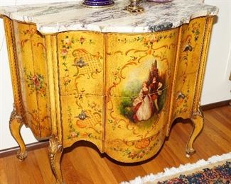 Marble topped Vernis Martin Bombe Chest