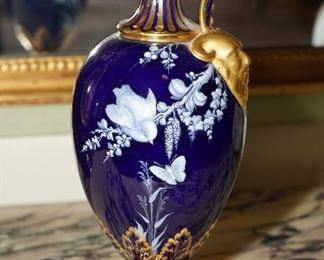 Mintons cobalt pate-sur-pate porcelain ewer-c1860
