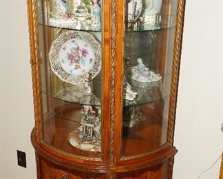 French inlaid marquetry curio cabinet-c1900-1920