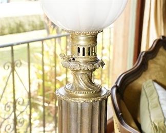 Converted cylindrical brass table lamp-we have two of these.