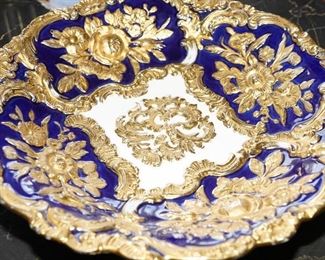 Cobalt w/24k gold Meissen floral platter