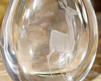 Etched deer vase-signed