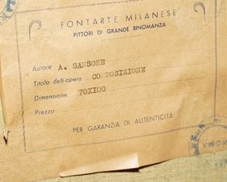 Certificate of Authenticity for the A. Sansone painting