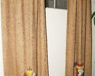 We have 3 sets of southwestern hand painted burlap curtains-rods NOT included. 