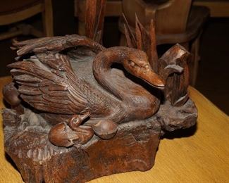 Vintage hardwood duck family sculpture by Ruelas- 1992