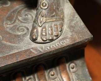 The hallmark of Arthur Waagen (1833-1898) on the bronze soldier table lamps