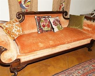 Tom's favorite piece-19th Century clawfoot Empire sofa