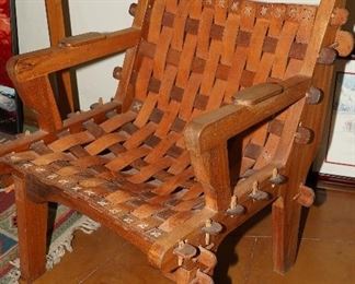 Woven leather pegboard joint chair