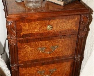 Beautiful antique flame mahogany furniture in this upstairs bedroom