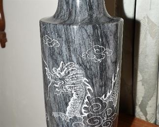 Dragon etched marble vase-this piece stands about 18" tall