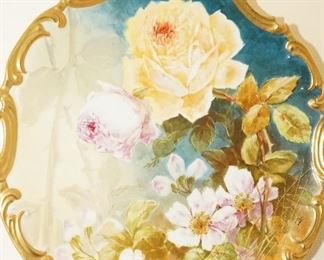 Large Limoge pink rose platter-about 18"