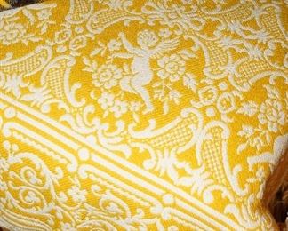 Vintage yellow/ivory cherub bed cover with tassels-a true collectible!
