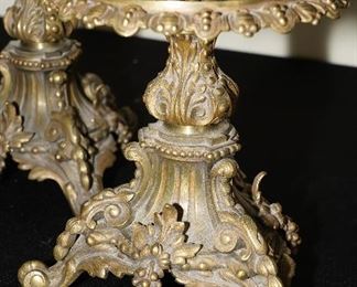Set of 2 heavy antique brass candle holders
