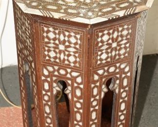 Inlaid mother of pearl carved wood side table