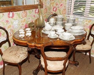 English Victorian burled walnut table-c1860-1870