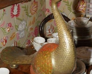 Super large etched brass peacock sculpture and heavy too!