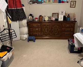 Long dresser ready for your touch, many decor items, foam full bed pad