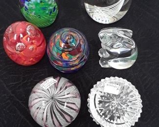 Colorful paperweights: Steuben, Baccarat, Waterford, Garcia Art Glass, Murano