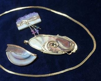 14k and natural stone artisan pendant and gold chain