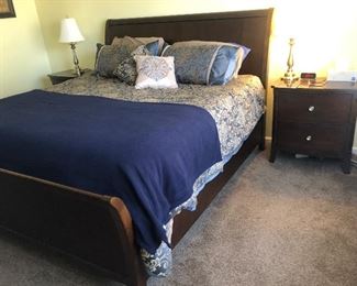 King bedroom suite includes bed, 2 night stands, dresser with wall mirror and chest of drawers, the mattress is for sale too as a separate price 
