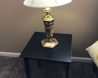small black side table and lamp 