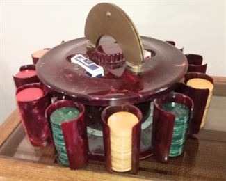 Vintage bakelite poker chips and carousel, c. 1940's